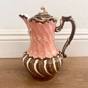 Antique c1896-1900 Elite Limoges France Coffee Chocolate Pot Pink Brown AS‎ IS